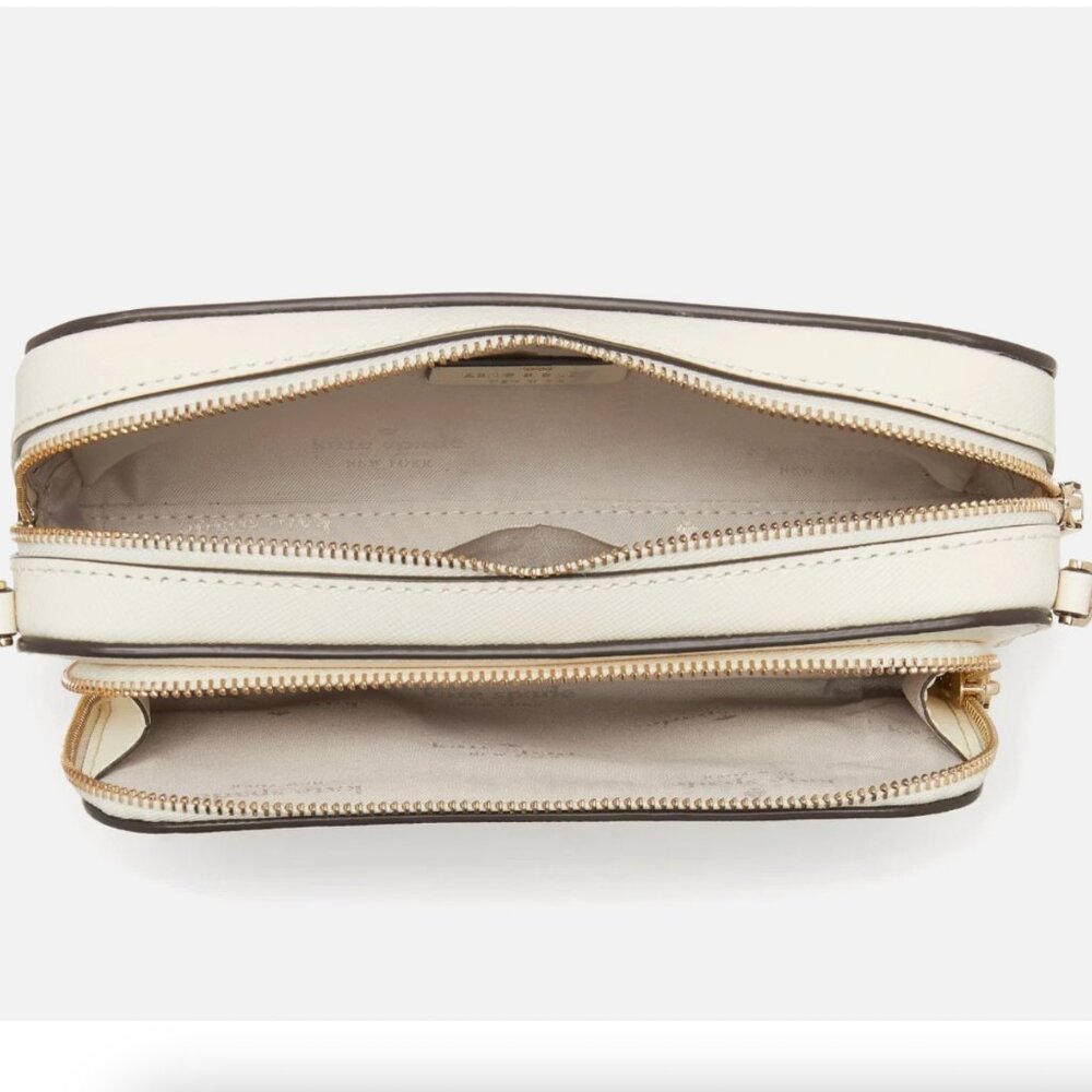 New Kate Spade Staci Dual Zip Around Crossbody Saffiano Leather Meringue - Picture 4 of 5